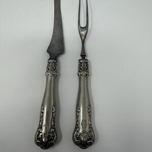 Antique Gorham Sterling Silver Carving Knife & Fork Set Art Nouveau